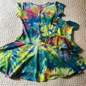 Tie-Dye Kids Dress with Flare Skirt and Matching American Girl Doll Dress